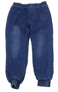 Tmavomodré cuff teplákové zateplené rifle s číslom EASY