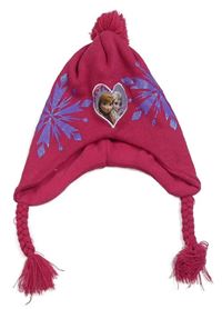 Malinová pletená čepice s Frozen a bambulí Disney