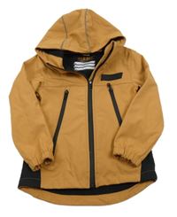 Medovo-černá softshellová bunda s nášivkou a kapucí dopodopo