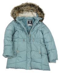 Světlemodrá prošívaná šusťáková zimní parka s kapucí s kožešinou C&A