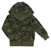 Army-khaki propínací mikina s lebkami a kapucí Next