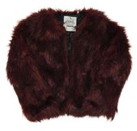 Vínovo-čierny kožušinový zateplený kabát Tu