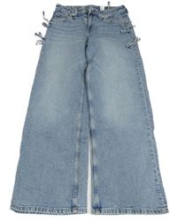 Modro-bílé plísňové wide leg waist rifle s mašlemi H&M