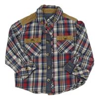 Tmavomodro-bílo-červeno-hnědá kostkovaná košile Matalan