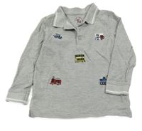 Šedé melírované mikinotriko s motorovými vozidly a golierikom Tu