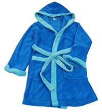 Cobaltově modro-azurový plyšový župan s kapucí