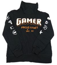 Černá mikina s nápisy a obrázky a komínovým límcem H&M