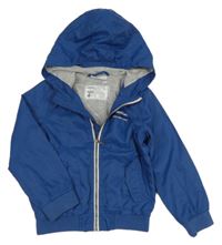 Tmavomodrý šusťákový jarní bomber s nápisy a kapucí impidimpi