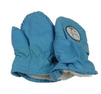 Modré šusťákové zimní palcové rukavice se sněhuláčkem 