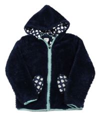 Tmavomodrá chlpatá bunda so srdiečkami a kapucňou H&M