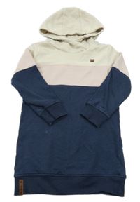 Tmavomodro-světlerůžovo-smetanové melírované teplákové šaty s kapucí Topolino