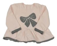 Svetloružová -sivá pletená tunika s mašlou