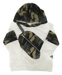 Bílo-army športová mikina s tištěnou ledvinkou a kapucňou