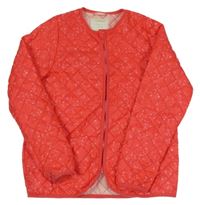 Jahodová květovaná prošívaná šusťáková jarní bunda Vertbaudet