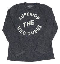 Tmavomodré melírované triko s nápisy TOM TAILOR