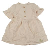 Svetloružové ľanové šaty s nášivkou a volánikmi