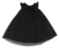 Čierne tylové šaty s hviezdičkami a volánikmi H&M