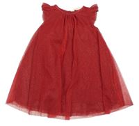 Tmavočervené třpytivé tylové šaty s volánky H&M
