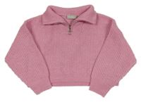 Ružový melírovaný rebrovaný oversize crop sveter Matalan