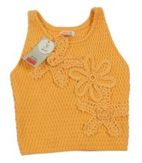 Nové - oranžový háčkovaný top 3D kvety RIVER ISLAND