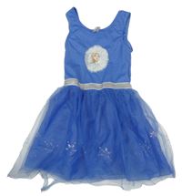 Modrofialové šaty s Elsou a vločkami a strieborným pasom Disney
