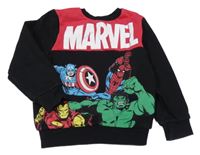 Čierno-červená mikina so superhrdinami  a logom MARVEL