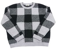 Lila-čierny kockovaný vlnený sveter H&M