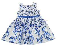 Bielo-modré kvetované plátenné šaty E-Vie