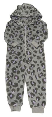 Šedá chlupatá kombinéza s leopardím vzorem a kapucí M&S