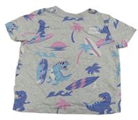 Šedé melírované tričko s dinosaury a surfy F&F
