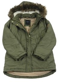 Khaki šusťáková zimní parka s kapucí s kožešinou Name it
