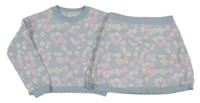 2set - Světlemodrý květovaný svetr + pletená sukně Primark