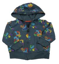 Tmavomodrá prepínaci mikina so stavebními stroji s dinosaurami a kapucňou zn. Next