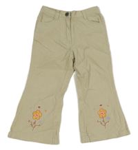 Béžové menšestrové flare nohavice s kvetmi Bob der Bär