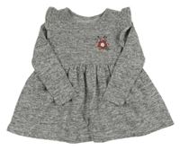 Šedá melírovaná úpletová šatová tunika s květy a volánky C&A