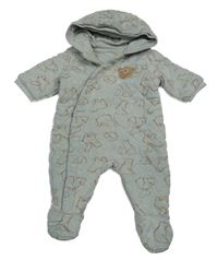 Svetlozelená prešívaná zateplená kombinéza s medveďmi a kapucňou Mothercare