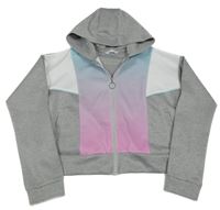 Sivo-modro-ružová športová prepínaci crop mikina s kapucňou Pep&Co