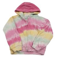 Tmavorůžovo-mátovo-žltá batikovaná prepínaci mikina s kapucňou Nutmeg