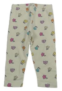 Krémové kvetované capri legíny