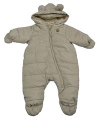 Béžová šusťáková zimní kombinéza s nášivkou a kapucí H&M