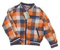 Nové - Tmavomodro-oranžovo-bílá kostkovaná šusťáková jarní bunda Rebel