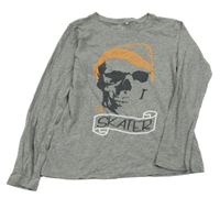 Sivé melírované tričko s lebkou Name it