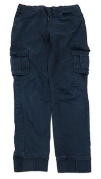 Tmavomodré plátenné cargo cuff nohavice Yigga
