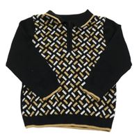 Čierno-hnedo-biely vzorovaný polo sveter Matalan