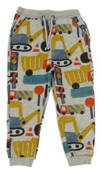 Šedé melírované tepláky se stavebními stroji Tu