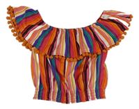 Barevná pruhovaná crop halenka s volánem s bambulemi M&Co.
