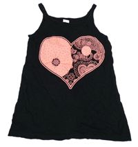 Čierny top so srdcem so vzorom a kamienkami C&A