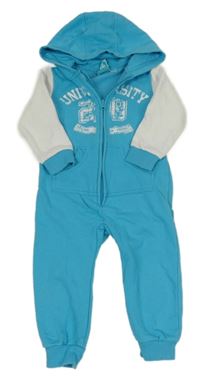 Azurovo-bílá tepláková kombinéza s nápisem a kapucí Alive