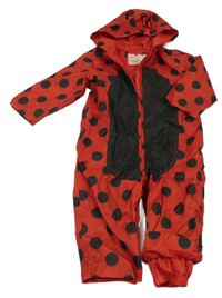 Červená puntíkatá šusťáková jarní kombinéza s kapucí Mothercare