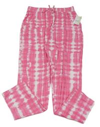 Nové - Tmavorůžovo-biele batikované ľahké nohavice Matalan